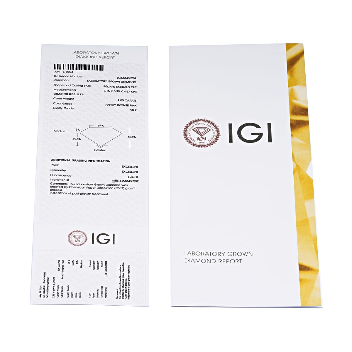 IGI Certified Luxuriant Lab Grown Pink Diamond (Asscher) (VS2) 2.05 ctw image number 3