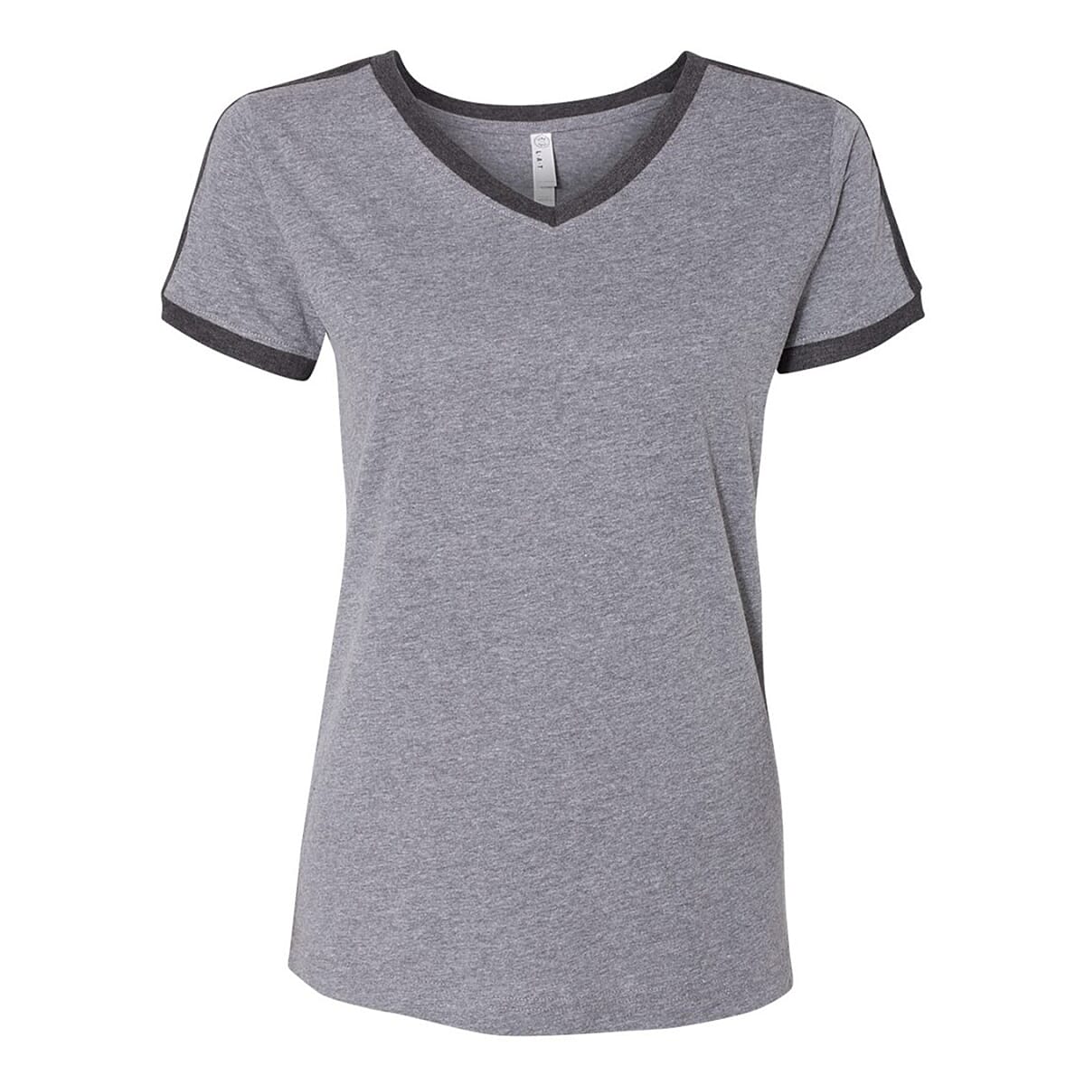 LAT Dark Grey 100% Cotton V-Neck Retro Ringer Jersey Tee - M image number 0