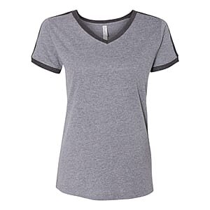 LAT Dark Grey 100% Cotton V-Neck Retro Ringer Jersey Tee - M