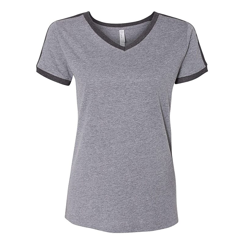 LAT Dark Grey 100% Cotton V-Neck Retro Ringer Jersey Tee - M