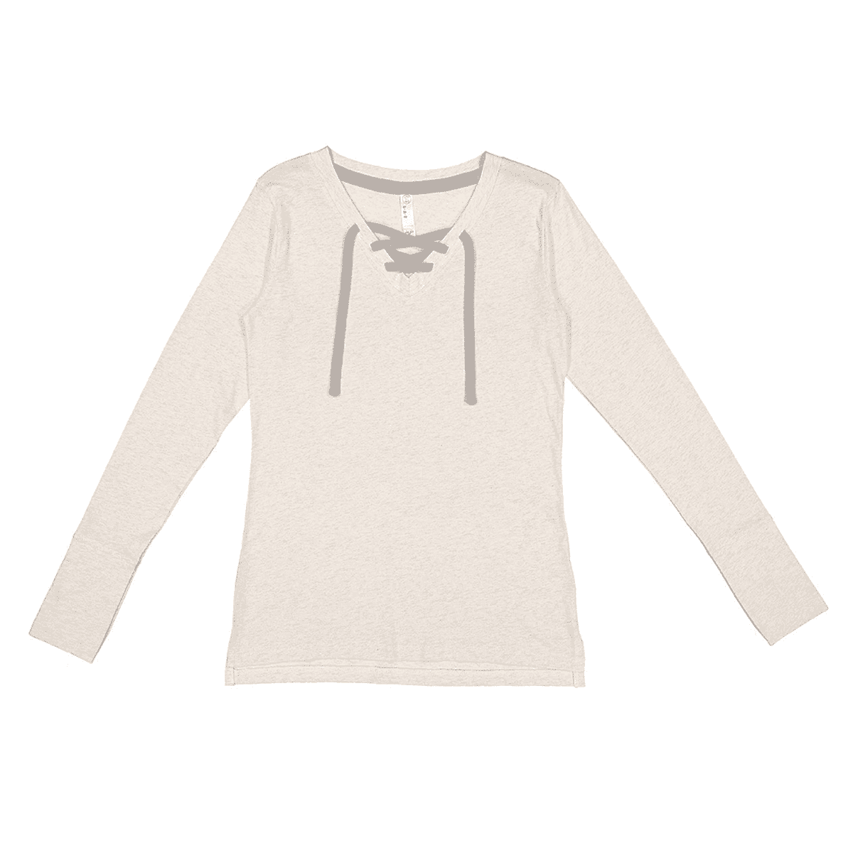 LAT Natural Long Sleeve Lace-Up Cotton Blend Fine Jersey Tee - L image number 1