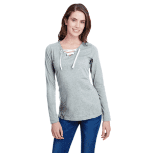 LAT Light Grey Long Sleeve Lace-Up Cotton Blend Fine Jersey Tee - M