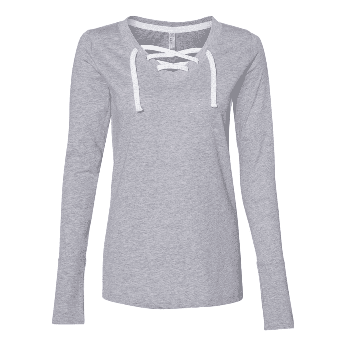 LAT Light Grey Long Sleeve Lace-Up Cotton Blend Fine Jersey Tee - M image number 1