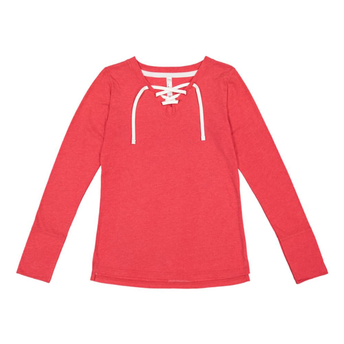 LAT Red Long Sleeve Lace-Up Cotton Blend Fine Jersey Tee - XL image number 1