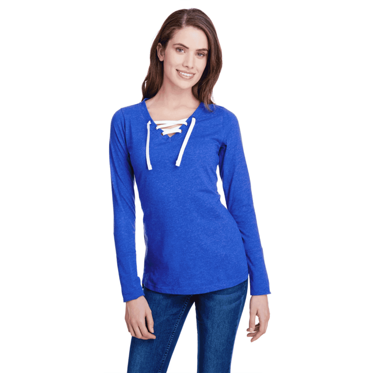 LAT Royal Blue Long Sleeve Lace-Up Cotton Blend Fine Jersey Tee - XXL image number 0
