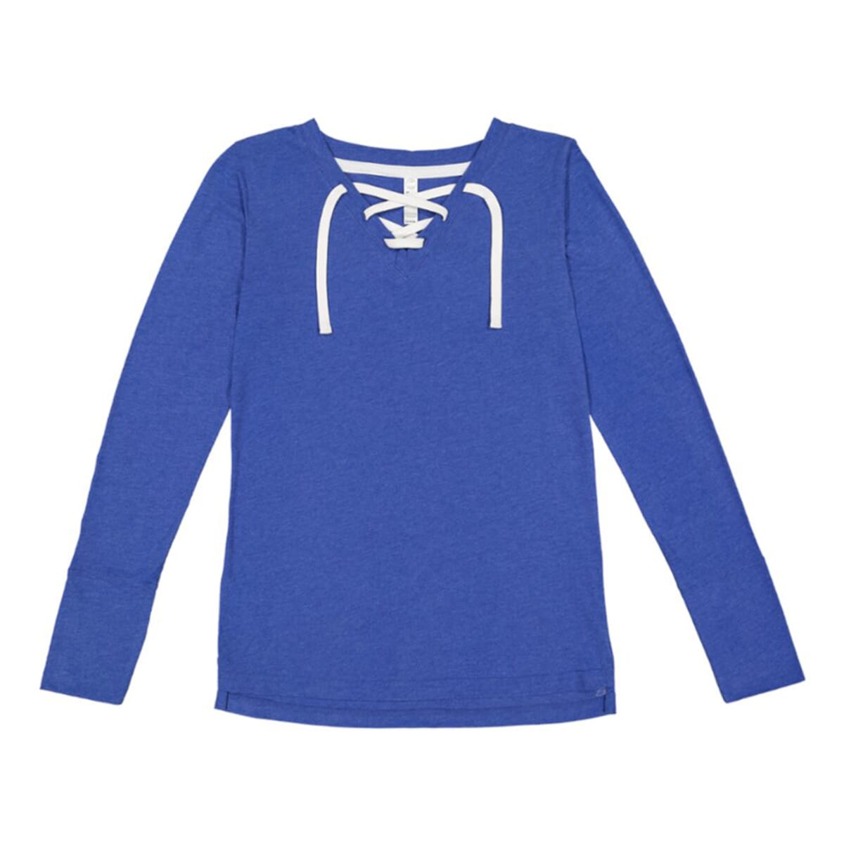 LAT Royal Blue Long Sleeve Lace-Up Cotton Blend Fine Jersey Tee - XXL image number 1