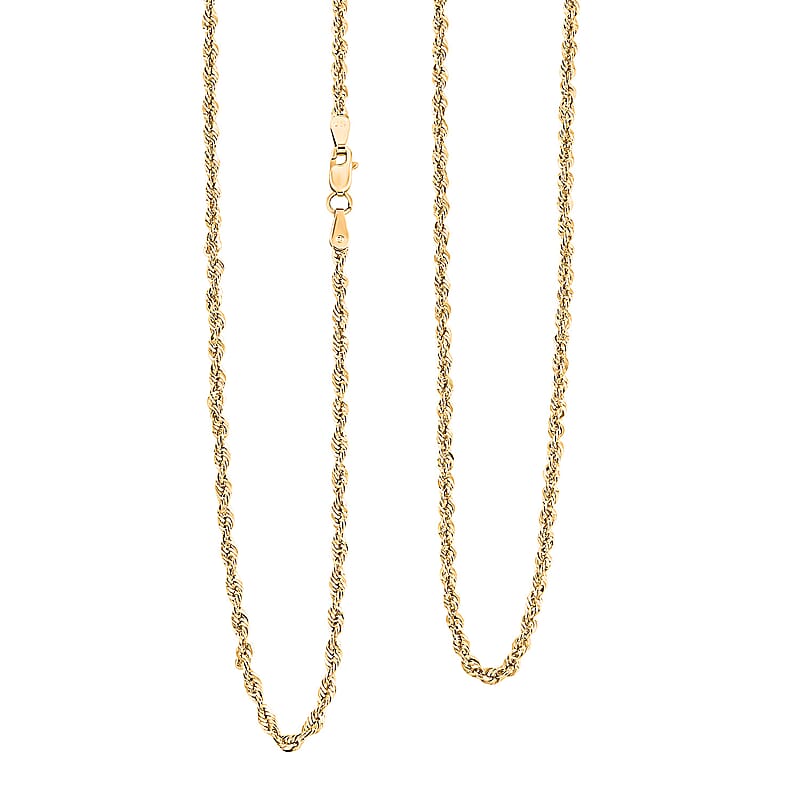 2.5mm Laser Rope Chain Necklace in 10K Yellow Gold 3.3 Grams 28 Inches