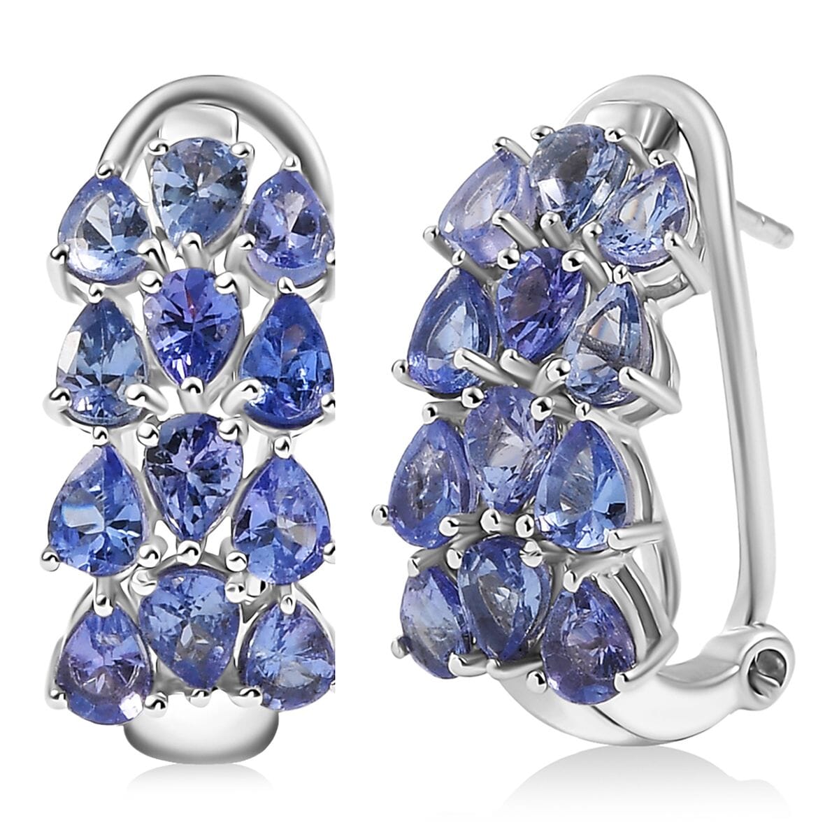 D’Joy Tanzanite 4.10 ctw Omega Clip Hoop Earrings in Rhodium Over Sterling Silver  image number 0