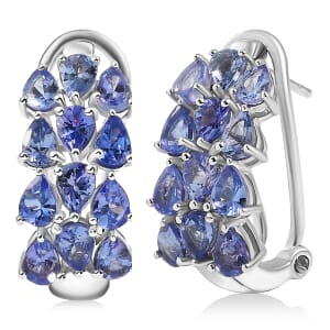 D’Joy Tanzanite 4.10 ctw Omega Clip Hoop Earrings in Rhodium Over Sterling Silver 