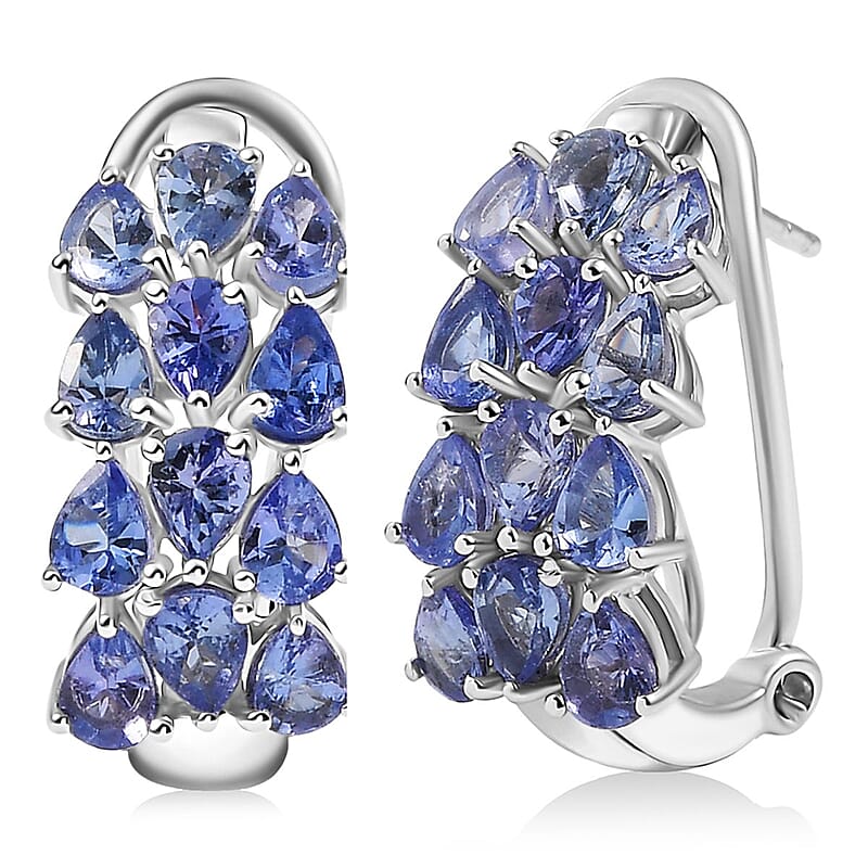 D'Joy Tanzanite 4.10 ctw Wisteria Blossom Hoop Earrings in Rhodium Over Sterling Silver 