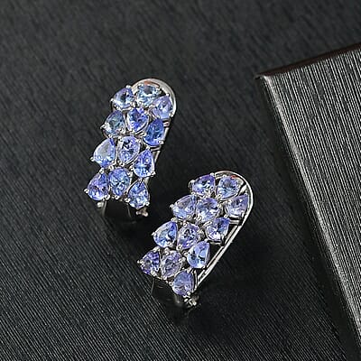 D'Joy Tanzanite 4.10 ctw Wisteria Blossom Hoop Earrings in Rhodium Over Sterling Silver 