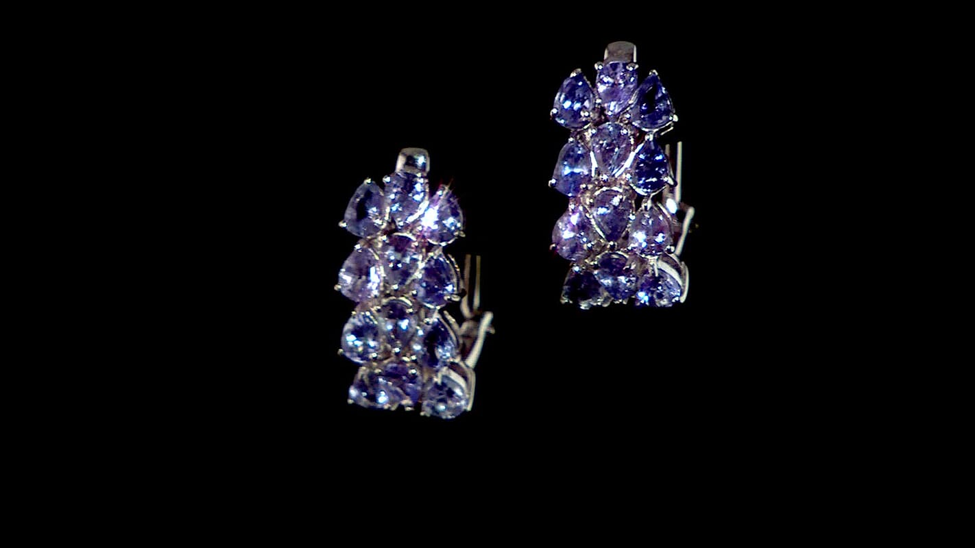 D'Joy Tanzanite 4.10 ctw Wisteria Blossom Hoop Earrings in Rhodium Over Sterling Silver