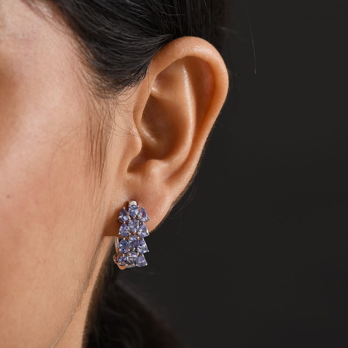 D’Joy Tanzanite 4.10 ctw Omega Clip Hoop Earrings in Rhodium Over Sterling Silver  image number 2