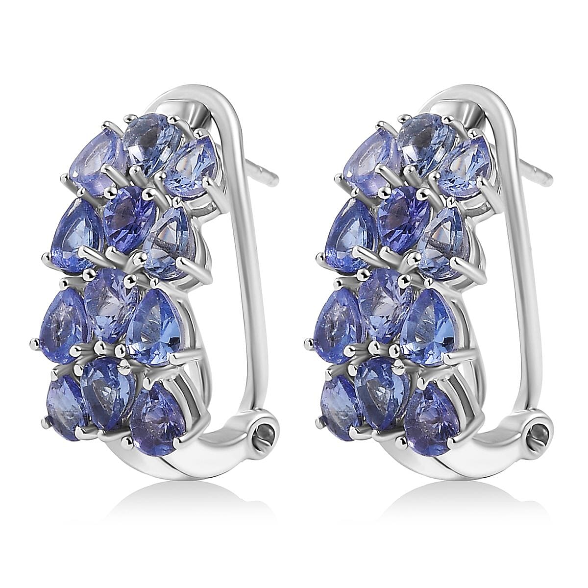 D'Joy Tanzanite 4.10 ctw Wisteria Blossom Hoop Earrings in Rhodium Over Sterling Silver 
