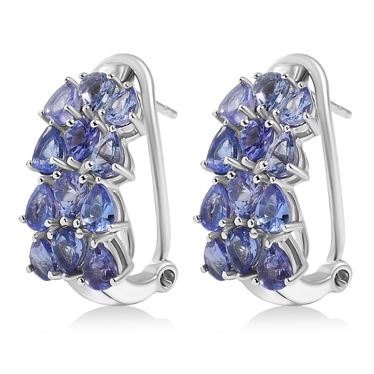 D’Joy Tanzanite 4.10 ctw Omega Clip Hoop Earrings in Rhodium Over Sterling Silver  image number 3