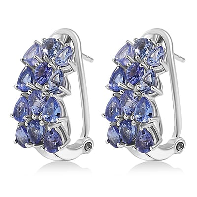 D'Joy Tanzanite 4.10 ctw Wisteria Blossom Hoop Earrings in Rhodium Over Sterling Silver 