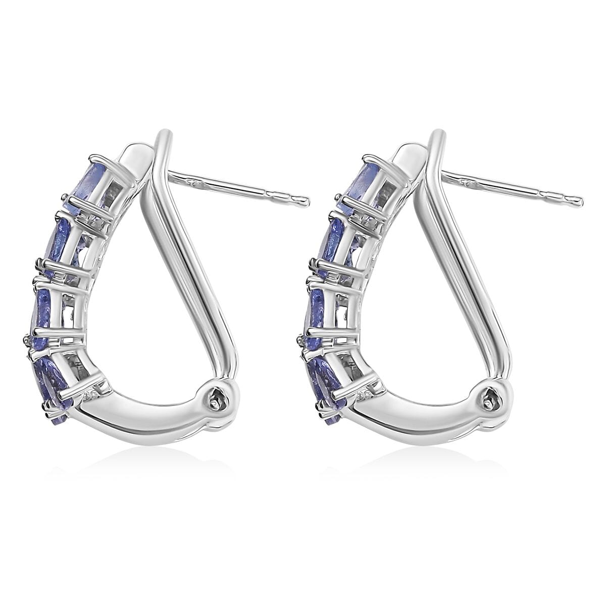D’Joy Tanzanite 4.10 ctw Omega Clip Hoop Earrings in Rhodium Over Sterling Silver  image number 4