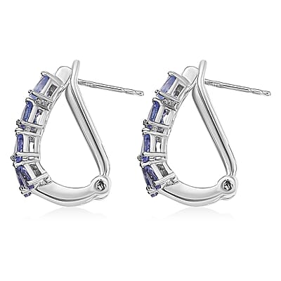 D'Joy Tanzanite 4.10 ctw Wisteria Blossom Hoop Earrings in Rhodium Over Sterling Silver 