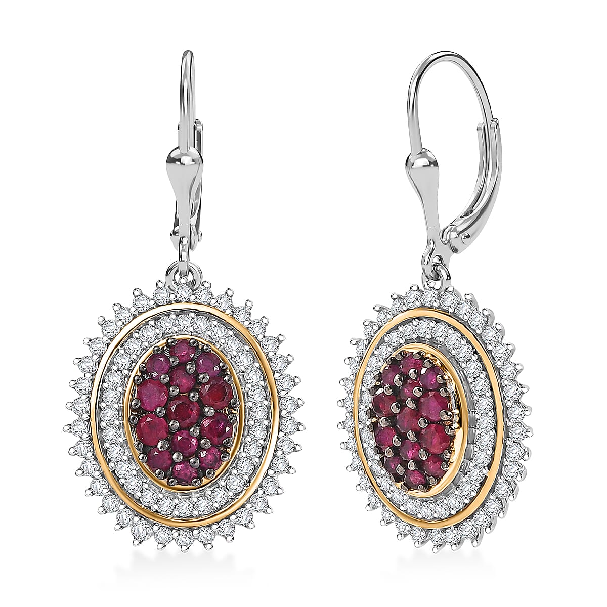 D'Joy Mozambique Ruby and Moissanite 2.30 ctw Earrings in 18K Vermeil YG and Rhodium Over Sterling Silver image number 0