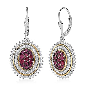 D'Joy Mozambique Ruby and Moissanite 2.30 ctw Earrings in 18K Vermeil YG and Rhodium Over Sterling Silver