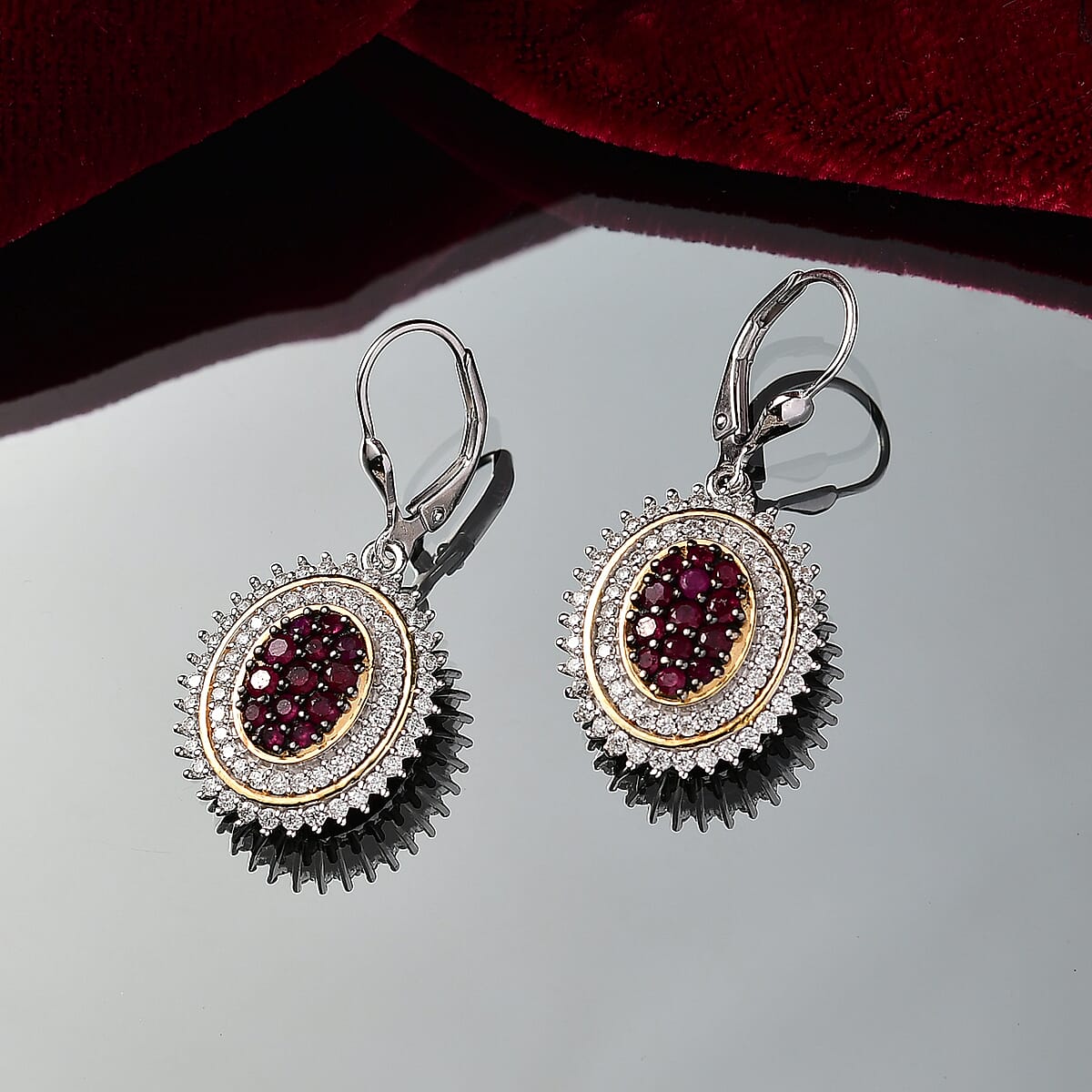 D'Joy Mozambique Ruby and Moissanite 2.30 ctw Earrings in 18K Vermeil YG and Rhodium Over Sterling Silver image number 1