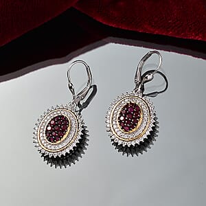 D'Joy Mozambique Ruby and Moissanite 2.30 ctw Art Nouveau Earrings in 18K Vermeil YG and Rhodium Over Sterling Silver