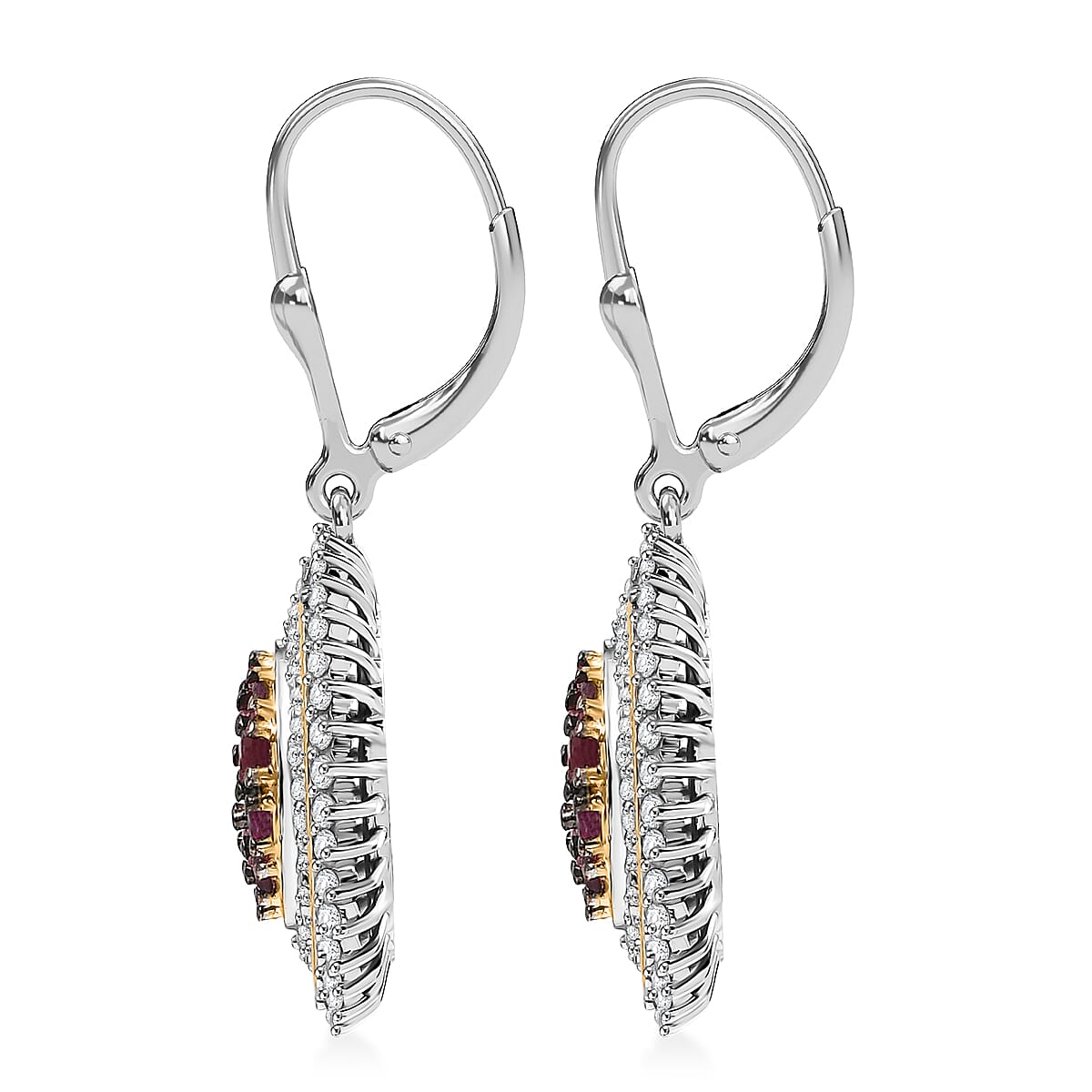 D'Joy Mozambique Ruby and Moissanite 2.30 ctw Earrings in 18K Vermeil YG and Rhodium Over Sterling Silver image number 3