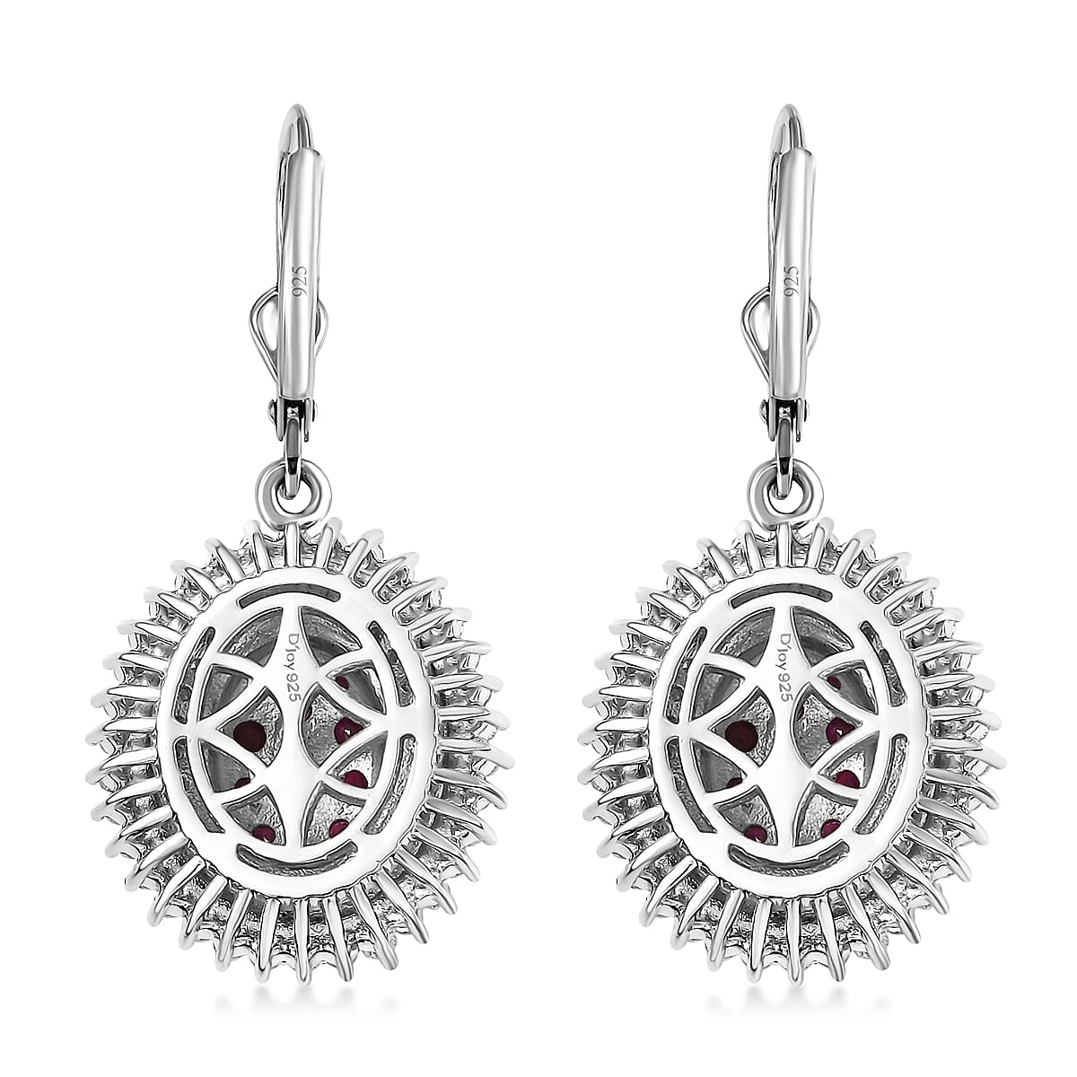 D'Joy Mozambique Ruby and Moissanite 2.30 ctw Earrings in 18K Vermeil YG and Rhodium Over Sterling Silver image number 4