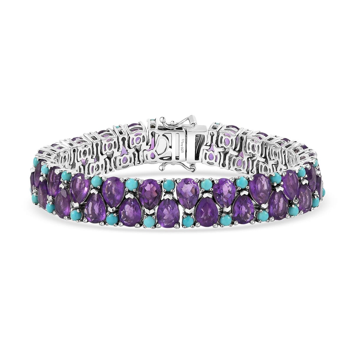 D’Joy African Amethyst and Sleeping Beauty Turquoise 28.90 ctw Mystic Oasis Bracelet in Rhodium Over Sterling Silver (6.50 In) image number 0