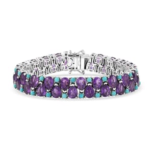 D’Joy African Amethyst and Sleeping Beauty Turquoise 28.90 ctw Mystic Oasis Bracelet in Rhodium Over Sterling Silver (6.50 In)