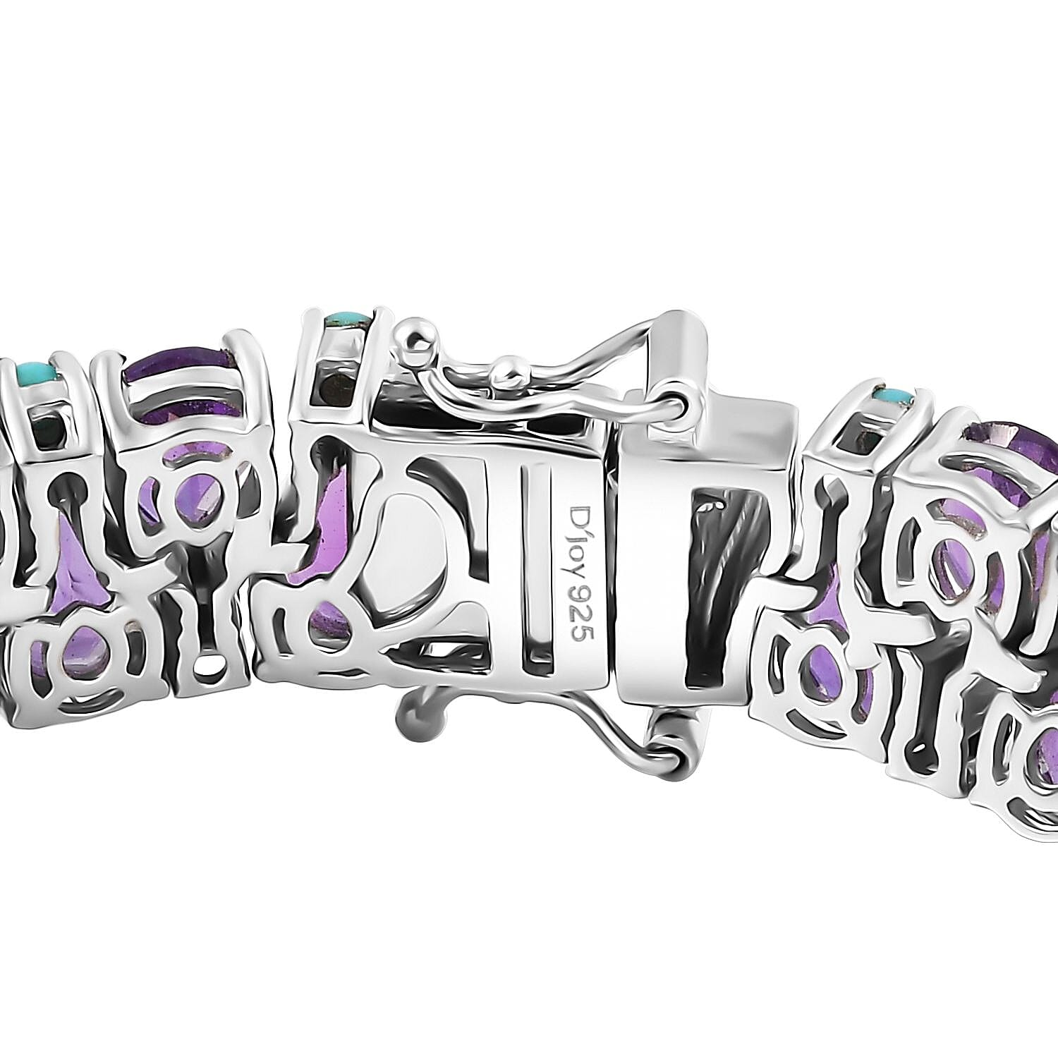D'Joy African Amethyst and Sleeping Beauty Turquoise 28.90 ctw Mystic Oasis Bracelet in Rhodium Over Sterling Silver (6.50 In)