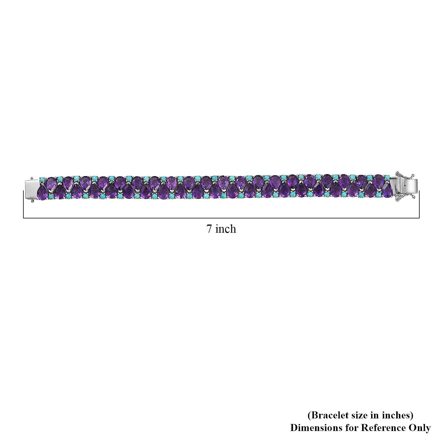 D'Joy African Amethyst and Sleeping Beauty Turquoise 28.90 ctw Mystic Oasis Bracelet in Rhodium Over Sterling Silver (6.50 In)