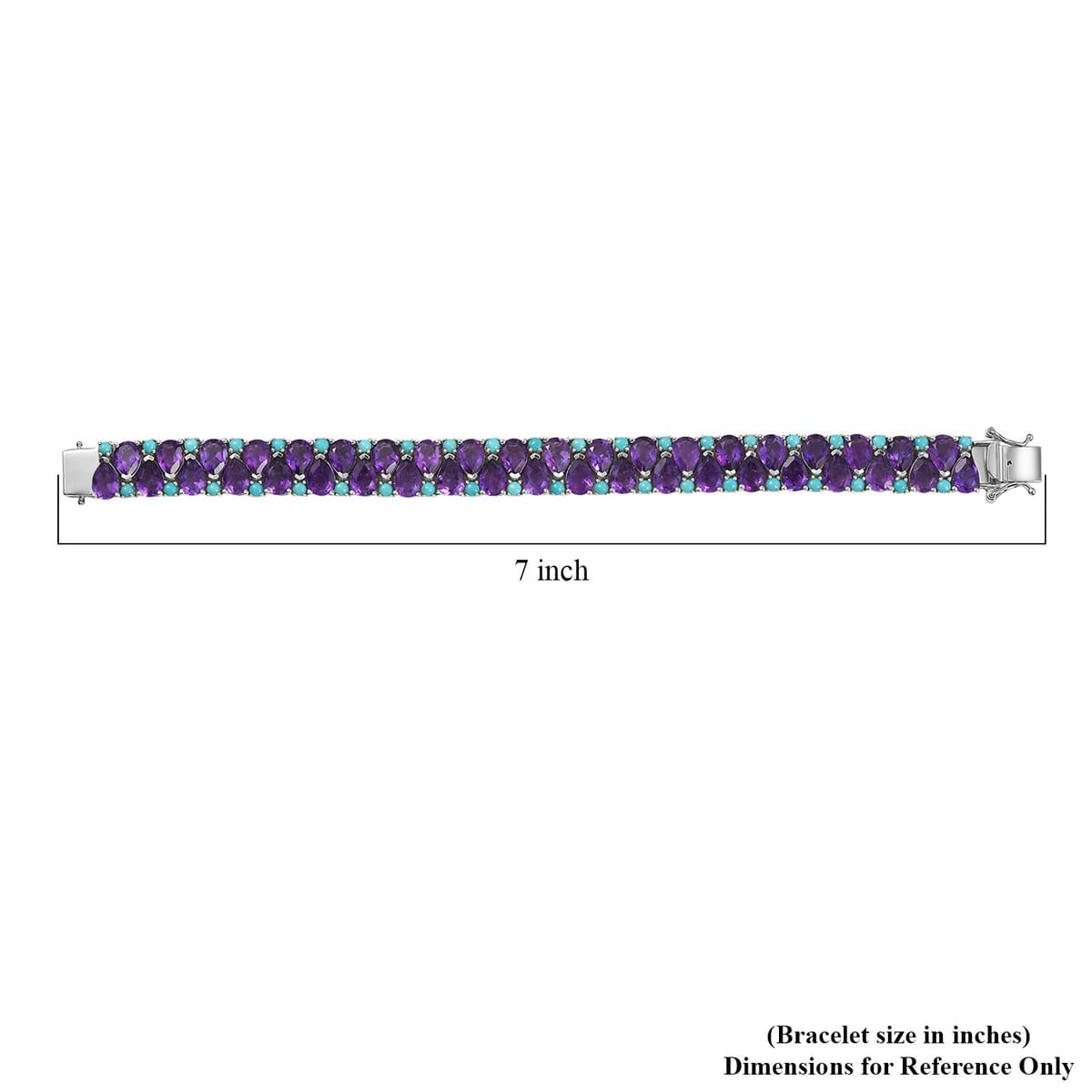 D’Joy African Amethyst and Sleeping Beauty Turquoise 28.90 ctw Mystic Oasis Bracelet in Rhodium Over Sterling Silver (6.50 In) image number 4