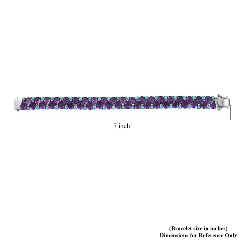 D'Joy African Amethyst and Sleeping Beauty Turquoise 28.90 ctw Mystic Oasis Bracelet in Rhodium Over Sterling Silver (6.50 In)