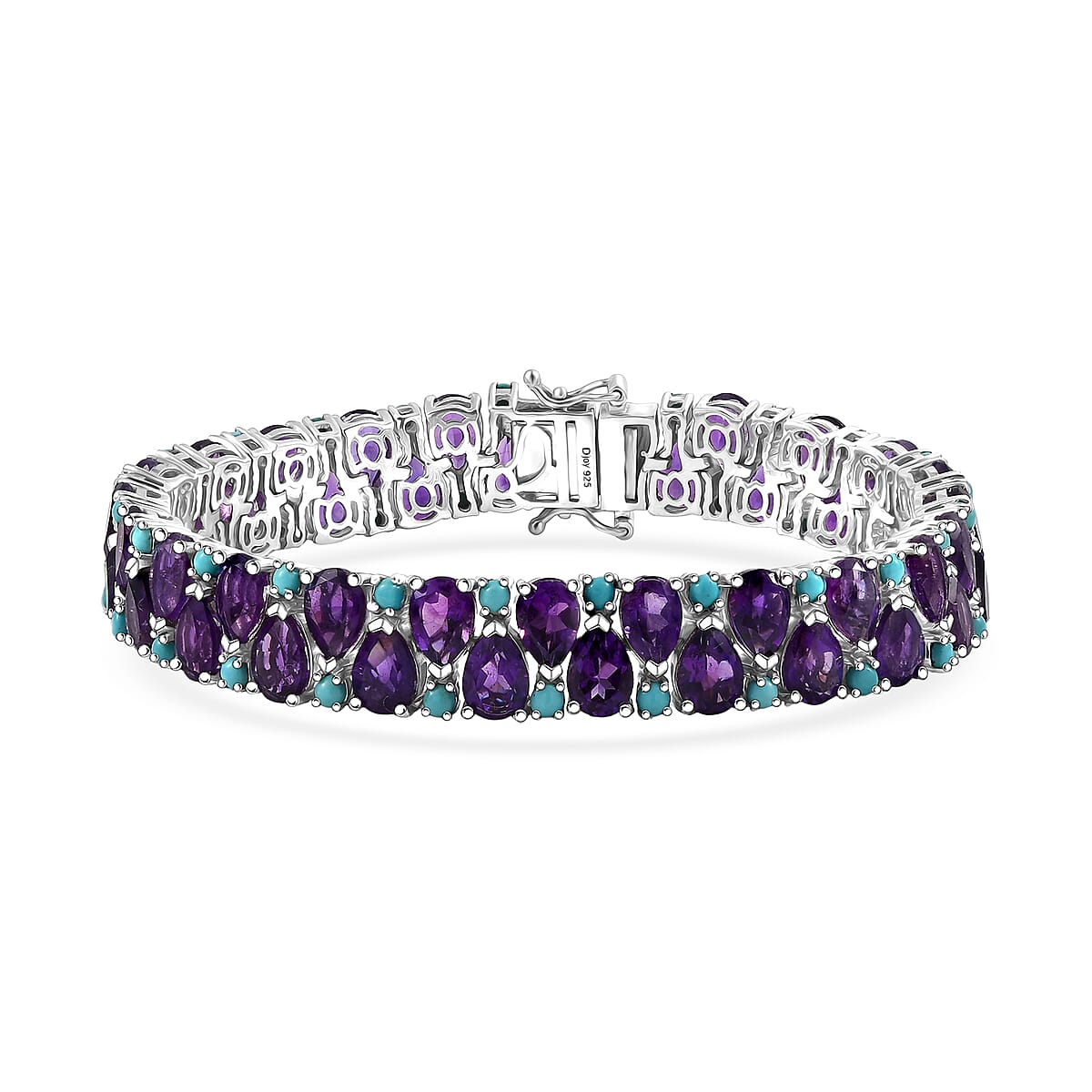 D'Joy African Amethyst and Sleeping Beauty Turquoise 31.25 ctw Mystic Oasis Bracelet in Rhodium Over Sterling Silver (7.25 In) image number 0