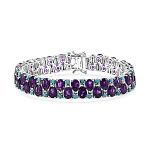 D'Joy African Amethyst and Sleeping Beauty Turquoise 31.25 ctw Mystic Oasis Bracelet in Rhodium Over Sterling Silver (7.25 In)