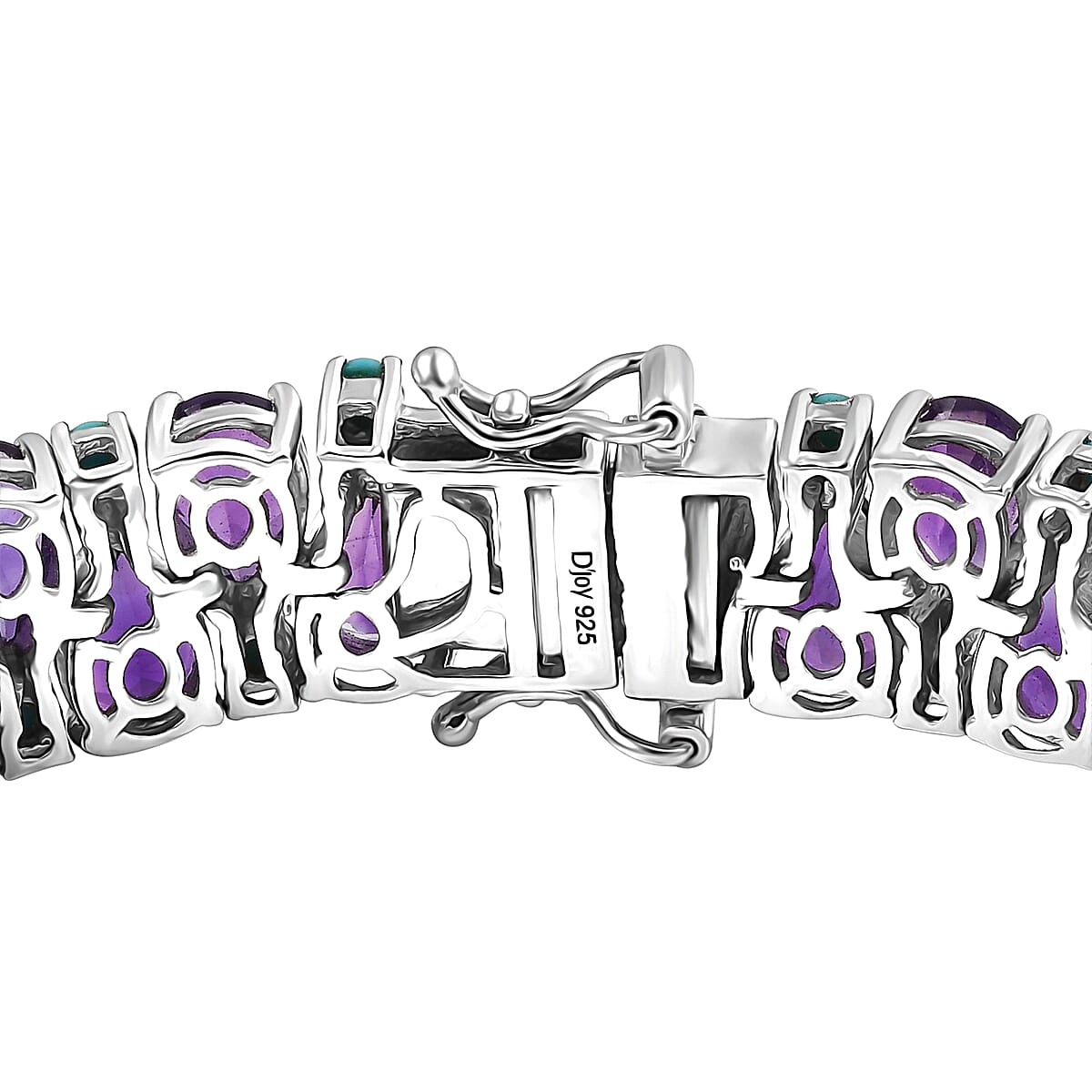 D'Joy African Amethyst and Sleeping Beauty Turquoise 34 ctw Mystic Oasis Bracelet in Rhodium Over Sterling Silver (8.00 In) image number 2