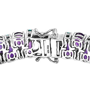 D'Joy African Amethyst and Sleeping Beauty Turquoise 34 ctw Mystic Oasis Bracelet in Rhodium Over Sterling Silver (8.00 In)