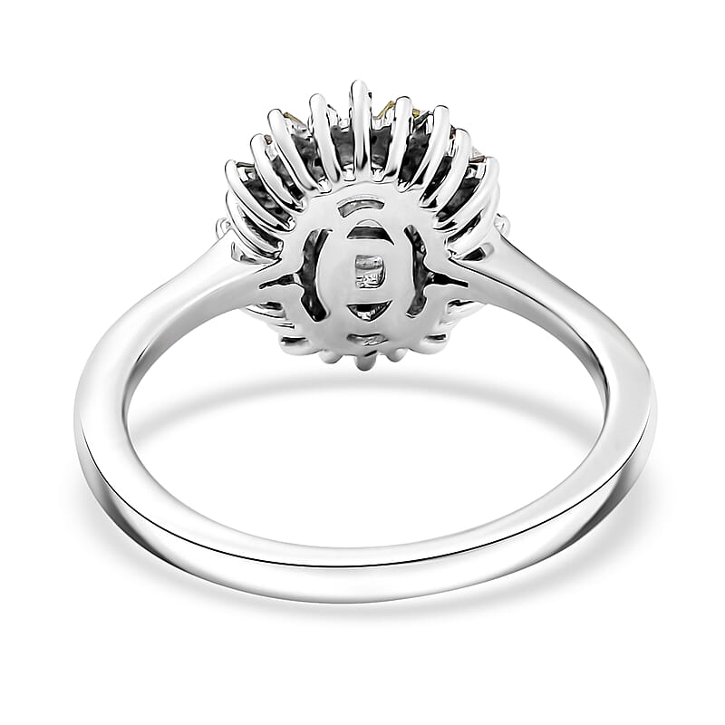 D'Joy Santa Maria Aquamarine and Multi Diamond 1.00 ctw Ocean Fire Ring in Rhodium Over Sterling Silver (Size 5.0)