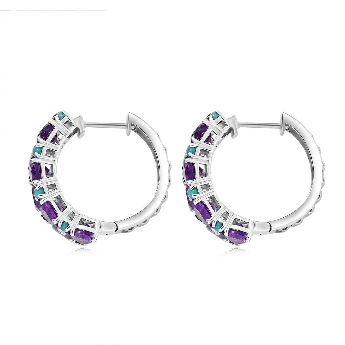 D’Joy African Amethyst, Sleeping Beauty Turquoise 11.50 ctw Mystic Oasis Earrings in Rhodium Over Sterling Silver image number 3