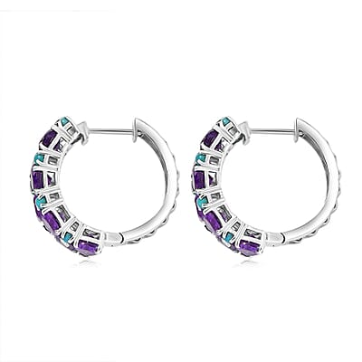 D'Joy African Amethyst, Sleeping Beauty Turquoise 11.50 ctw Mystic Oasis Earrings in Rhodium Over Sterling Silver