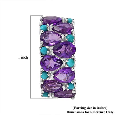 D'Joy African Amethyst, Sleeping Beauty Turquoise 11.50 ctw Mystic Oasis Earrings in Rhodium Over Sterling Silver