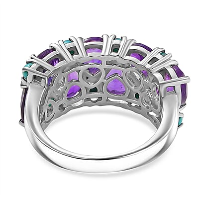 D'Joy African Amethyst and Sleeping Beauty Turquoise 5.75 ctw Mystic Oasis Ring in Rhodium Over Sterling Silver (Size 10.0)