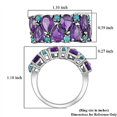 D'Joy African Amethyst and Sleeping Beauty Turquoise 5.75 ctw Mystic Oasis Ring in Rhodium Over Sterling Silver (Size 10.0)