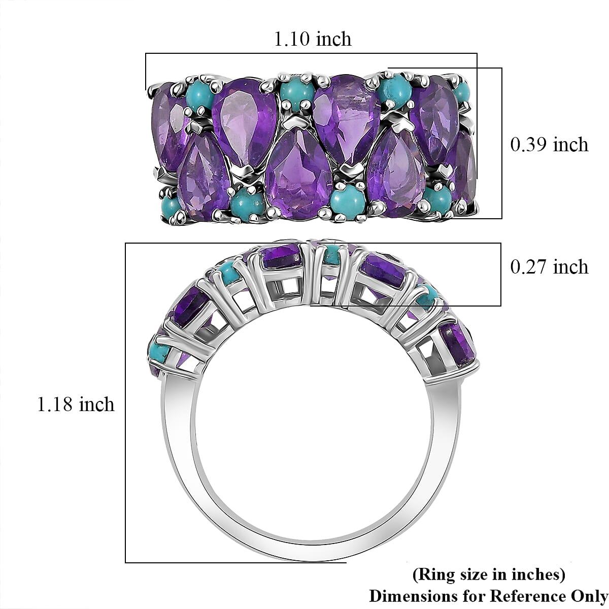 D'Joy African Amethyst and Sleeping Beauty Turquoise 5.75 ctw Mystic Oasis Ring in Rhodium Over Sterling Silver (Size 5.0) image number 5