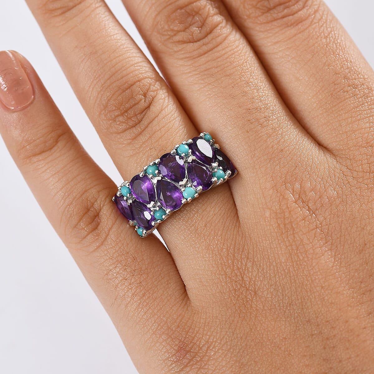 D'Joy African Amethyst and Sleeping Beauty Turquoise 5.75 ctw Mystic Oasis Ring in Rhodium Over Sterling Silver (Size 7.0) image number 2