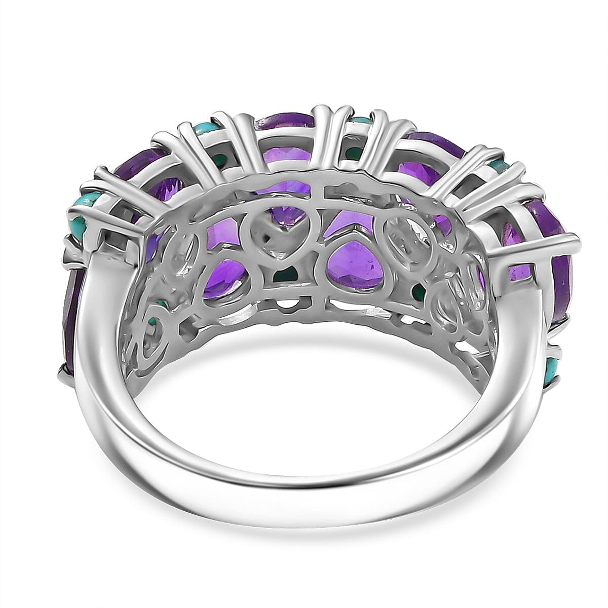 D'Joy African Amethyst and Sleeping Beauty Turquoise 5.75 ctw Mystic Oasis Ring in Rhodium Over Sterling Silver (Size 7.0) image number 4