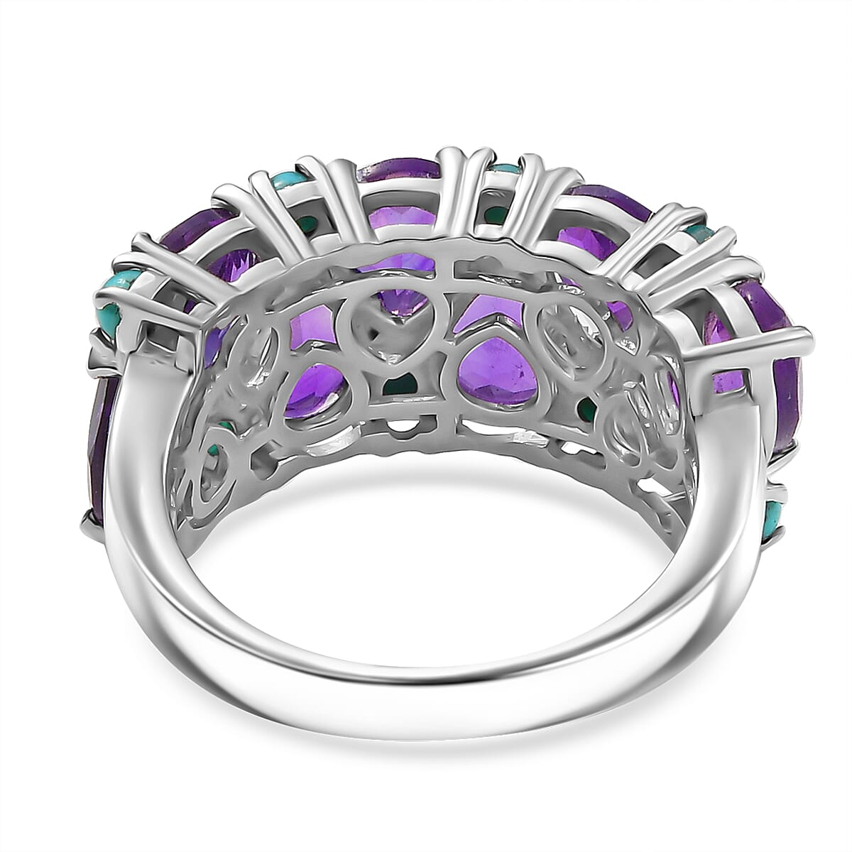 D'Joy African Amethyst and Sleeping Beauty Turquoise 5.75 ctw Mystic Oasis Ring in Rhodium Over Sterling Silver (Size 8.0) image number 4