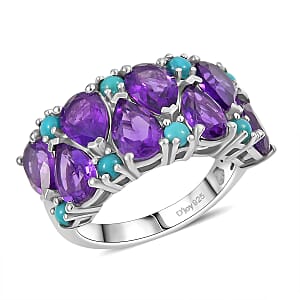 D&rsquo;Joy African Amethyst and Sleeping Beauty Turquoise 5.75 ctw Mystic Oasis Ring in Rhodium Over Sterling Silver (Size 9.0)