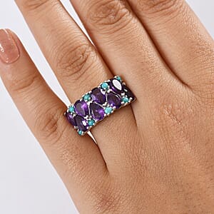 D&rsquo;Joy African Amethyst and Sleeping Beauty Turquoise 5.75 ctw Mystic Oasis Ring in Rhodium Over Sterling Silver (Size 9.0)